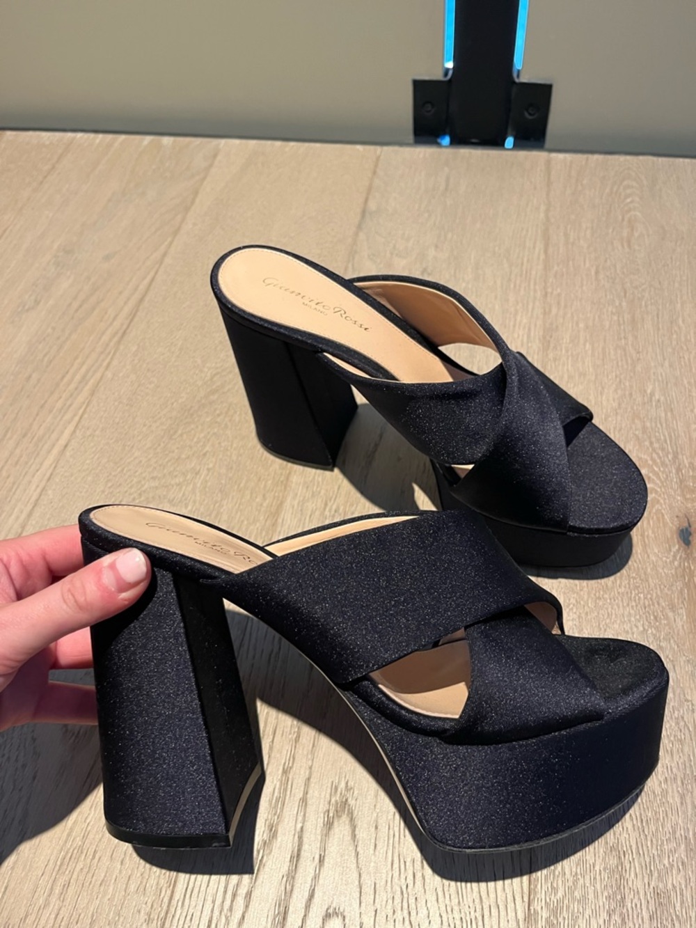 GIANVITO ROSSI Satin-jersey platform mules